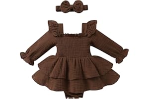 YOUNGER TREE Baby Girl Fall Clothes Infant Long Sleeve Ruffle Romper Dress with Headband Cute Toddler Winter Outfits