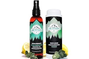 Lumi Outdoors Natural Shoe Deodorizer Spray and Foot Powder Bundle - Lemon Eucalyptus and Foot Powder