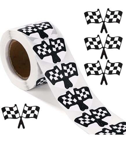 thumbnail image 2 of Dual Checkered Flags Sticker Decal – Weatherproof, 1st Place Podium P1, Win Winning 2 of 2