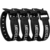 AMEDELE 4 Pack 22" Rubber Tie Down Straps,Quick Lashing Straps with Buckles | TPU Material,Adjustable Utility Tension Straps,Simple Straps for Securing Bike Moto Luggage,Garden Hoses,Skis,Cables Black