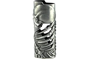 JSSELLER Ribs Skull Skeleton Metal Lighter Case Cover Holder fits BIC Full Standard Size Lighter J6 in Silver