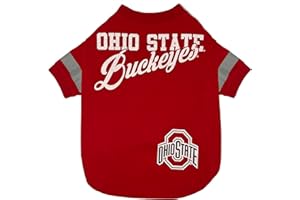 PETS FIRST NCAA Ohio State Buckeyes T-SHIRT for DOGS & CATS, Medium. FOOTBALL/BASKETBALL DOG SHIRT for College NCAA Team Fans. NEW & UPDATED FASHIONABLE STRIPE DESIGN, DURABLE & CUTE SPORTS PET TEE SHIRT OUTFIT