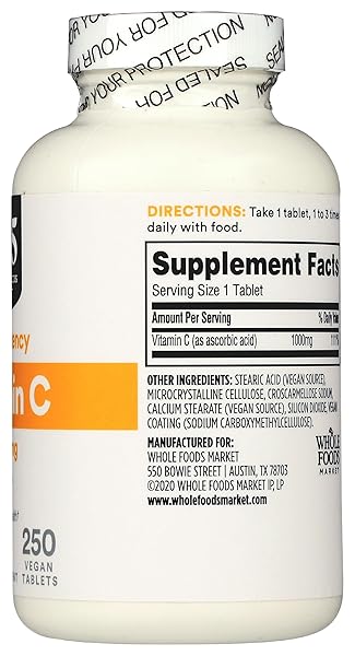 365 BY WHOLE FOODS MARKET, HIGH POTENCY VITAMIN C 1000MG, VEGAN, 250 TABLETS
