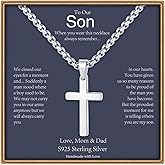 Ieftop Cross Necklaces Gifts for Men Him, S925 Sterling Silver Pendant Box Chain Cross Necklace Religious Baptism Gifts for Men Grandson Son Anniversary Birthday Gifts for Dad Husband