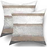 Sweetshow Brown Pillow Covers 18x18 Set of 2 Light Brown Grey Gray Modern Abstract Art Striped Throw Pillows Farmhouse Outdoor Decorative Pillowcase Cotton Square Cushion Cover for Home Couch Bed
