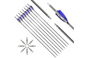 ACCMOS 6/12pc Custom Length Feathered Carbon Arrows 300 350 400 500 600 700 800 Spine Removable Tips 3" Turkey Feather Targeting Hunting Arrow for Traditional Bow Long-Bow Recurve Bow Compound Bow