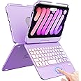 FUWANG Touchpad Keyboard Case for iPad Mini 7 (A17 Pro 2024) & Mini 6th Generation 8.3 inch 2021-360° Rotate Trackpad 7 Color Backlit with Pencil Holder Keyboard Case for iPad Mini 7/6th Gen, Purple