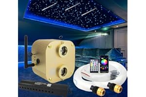 AZIMOM Bluetooth Dual-Port 20W Twinkle Fiber Optic Lights Meteor Shooting Star Ceiling Lighting Kits 1100pcs*0.03in*13.1ft Fiber Strands RGBW Music Remote APP Control Home Car Ceiling Décor