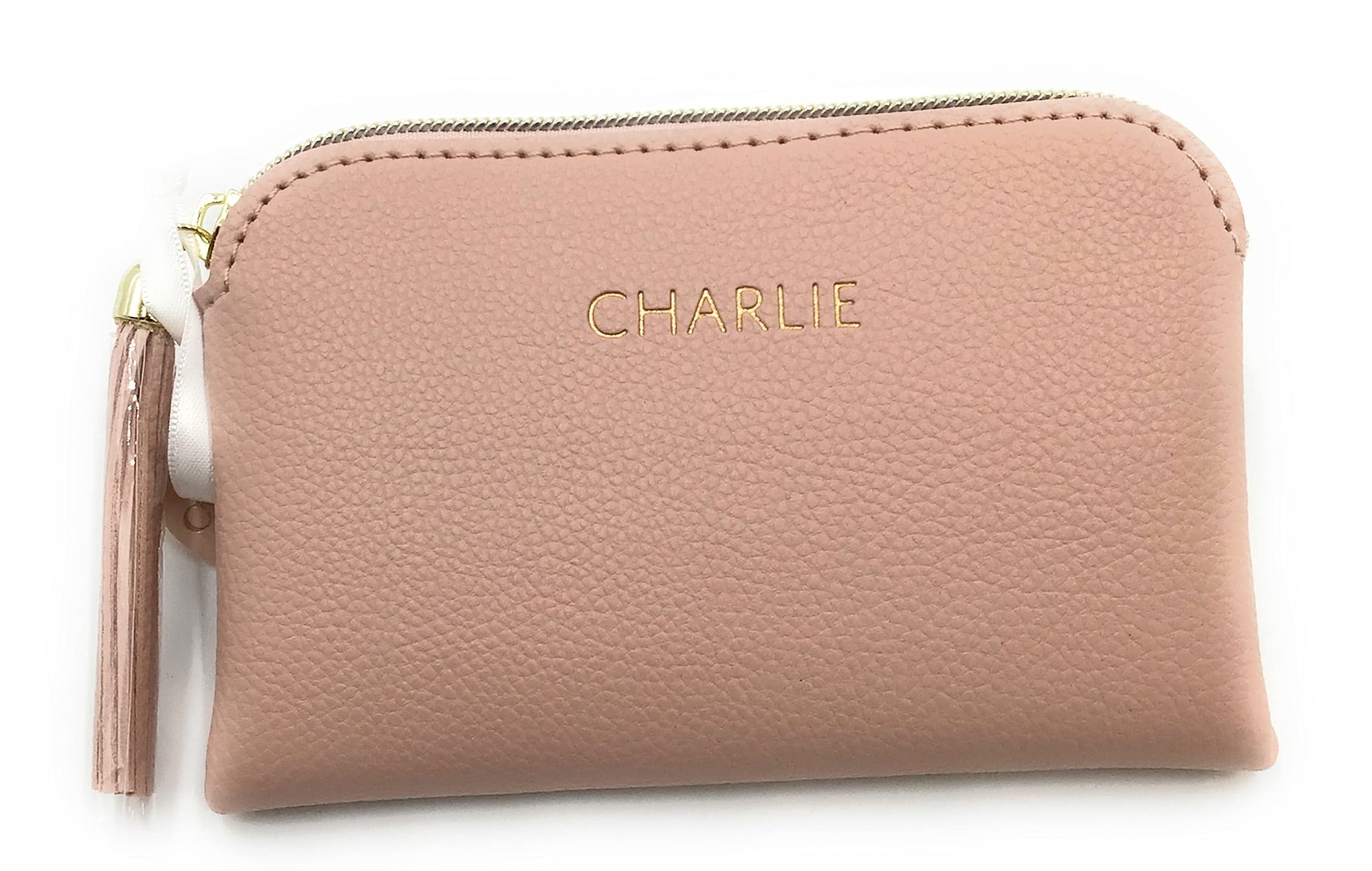 Chosen Personalised 'Charlie' Light Pink Make-up Bag/Purse. Gold Zip with Pink Tassel. Stocking Filler, Gift, Present