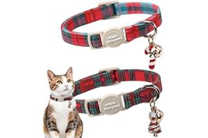 Unique style paws 2 Pack Christmas Kitten Collar Breakaway with Bell&Pendant, Adjustable Safety Red Green Scottish Plaid Cat Cotton Collar for Girl Boy Cat and Small Pet