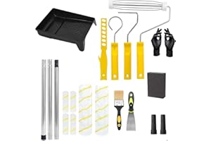 WADY 18 Pcs Paint Roller Kit, with 3.3ft Extension Pole - 9 Inch & 4 Inch Microfiber Roller Covers, Paint Brush Tray Scraper 