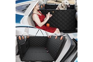 PETICON Convertible Back Seat Extender for Dogs, Dog Car Seat Cover Hard Bottom Holds 400 lbs, Waterproof Dog Hammock Backseat Protector with Mesh Window for Cars, Trucks and SUVs