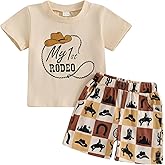 KtwHarnu My First Rodeo Outfit Western Baby Boy Summer Clothes Short Sleeve T-Shirt and Shorts Set Toddler Cowboy Outfit Boy