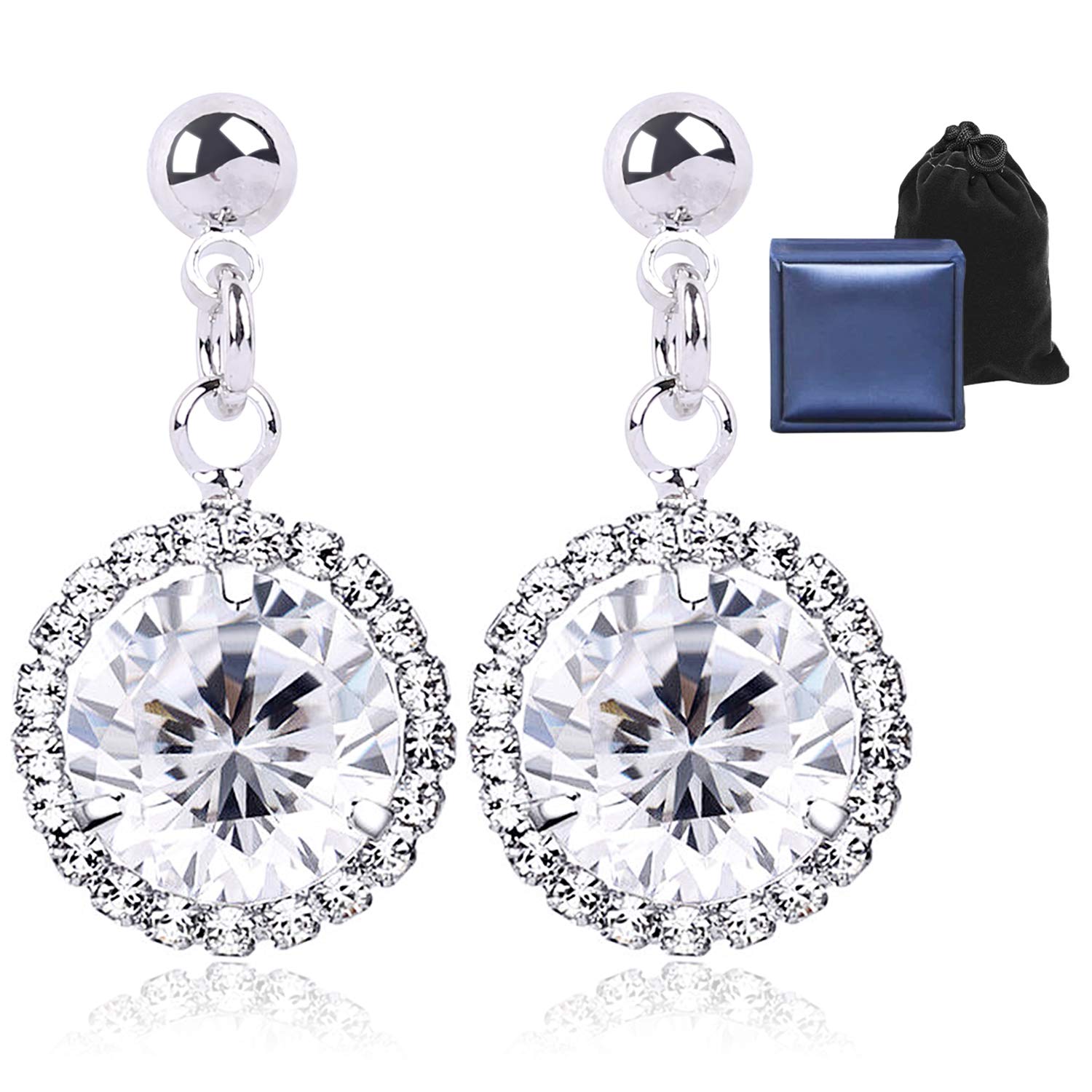 Jewellery for Her- 925 Sterling Silver Shining Crystal Earrings (Round)