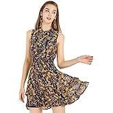 Allegra K Women's Floral Chiffon Dresses Smocked Mini Sleeveless A-Line Dress