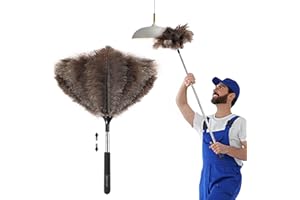Soarer Extendable Ostrich Feather Duster - 40 inches Fluffy Long Handle Reusable Feather Duster for Cleaning Ceiling Fan,Pendant lamp, High Ceiling, Blinds, Furniture