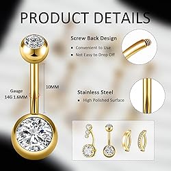 Beautidots 9PCS Belly Button Ring Gold Dangle