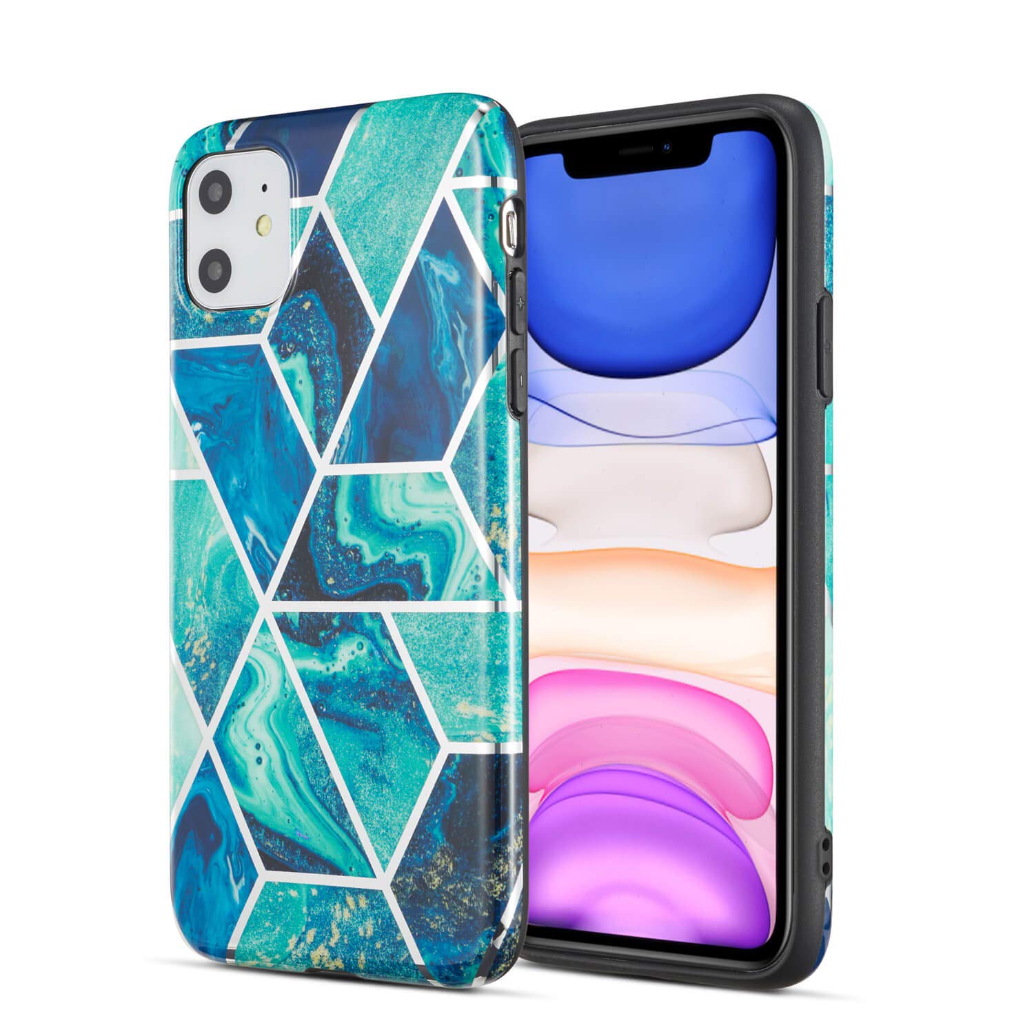 DEFBSC for iPhone 11 Case, Colourful Marble Pattern Ultra Slim Soft TPU Bumper Shockproof Back Phone Cover, Blue