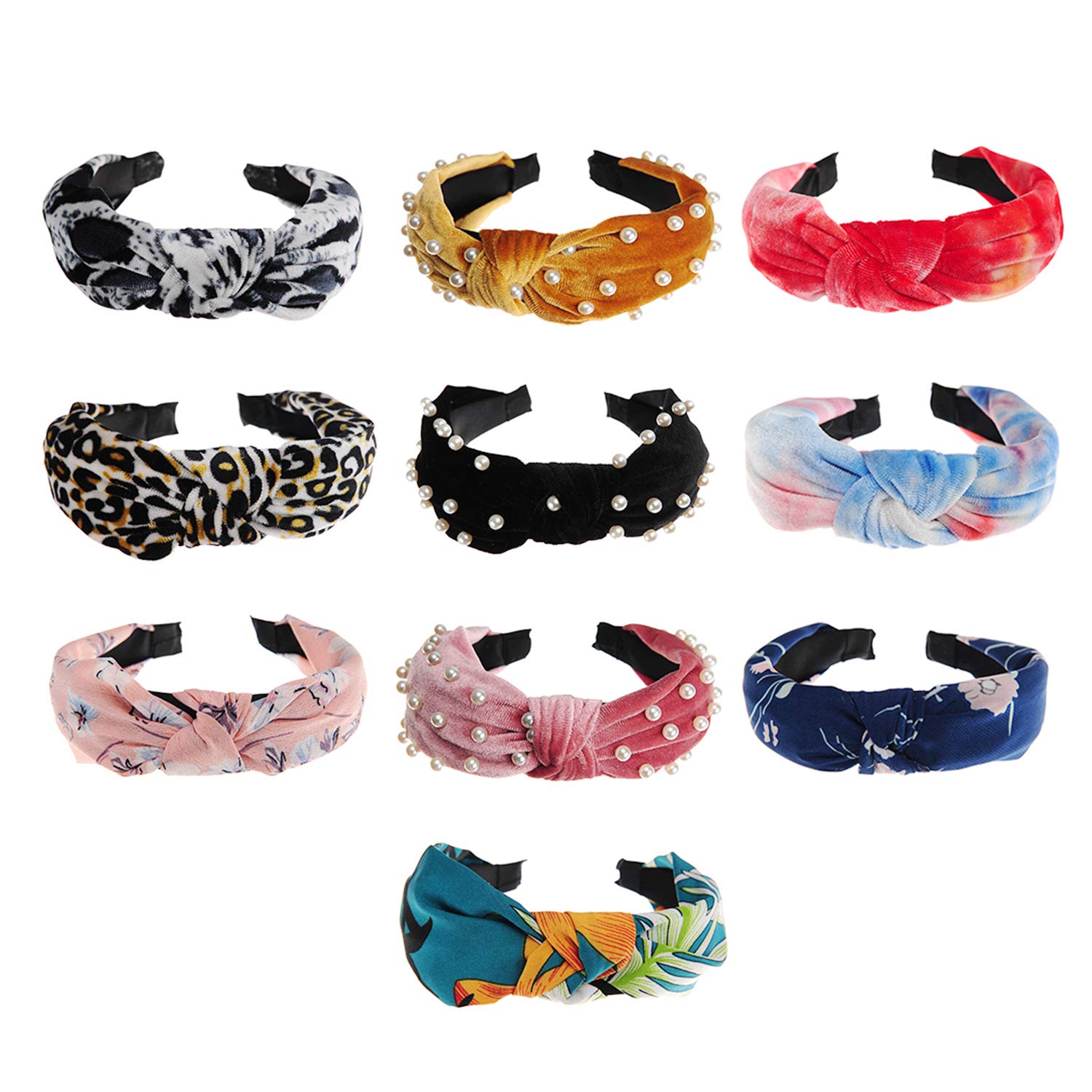 CENTSTAR 10 Pack Wide Headbands, 4 Style knot Turban Hairband Vintage Head wrap Hair Band Elastic Hair Accessories, Great Gift for Woman, Grils and teen girl : Beauty