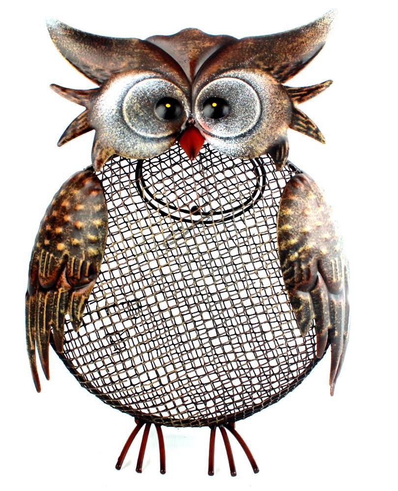 Metal Owl Garden Ornament Hanging Bird Feeder Peanut Fat Ball