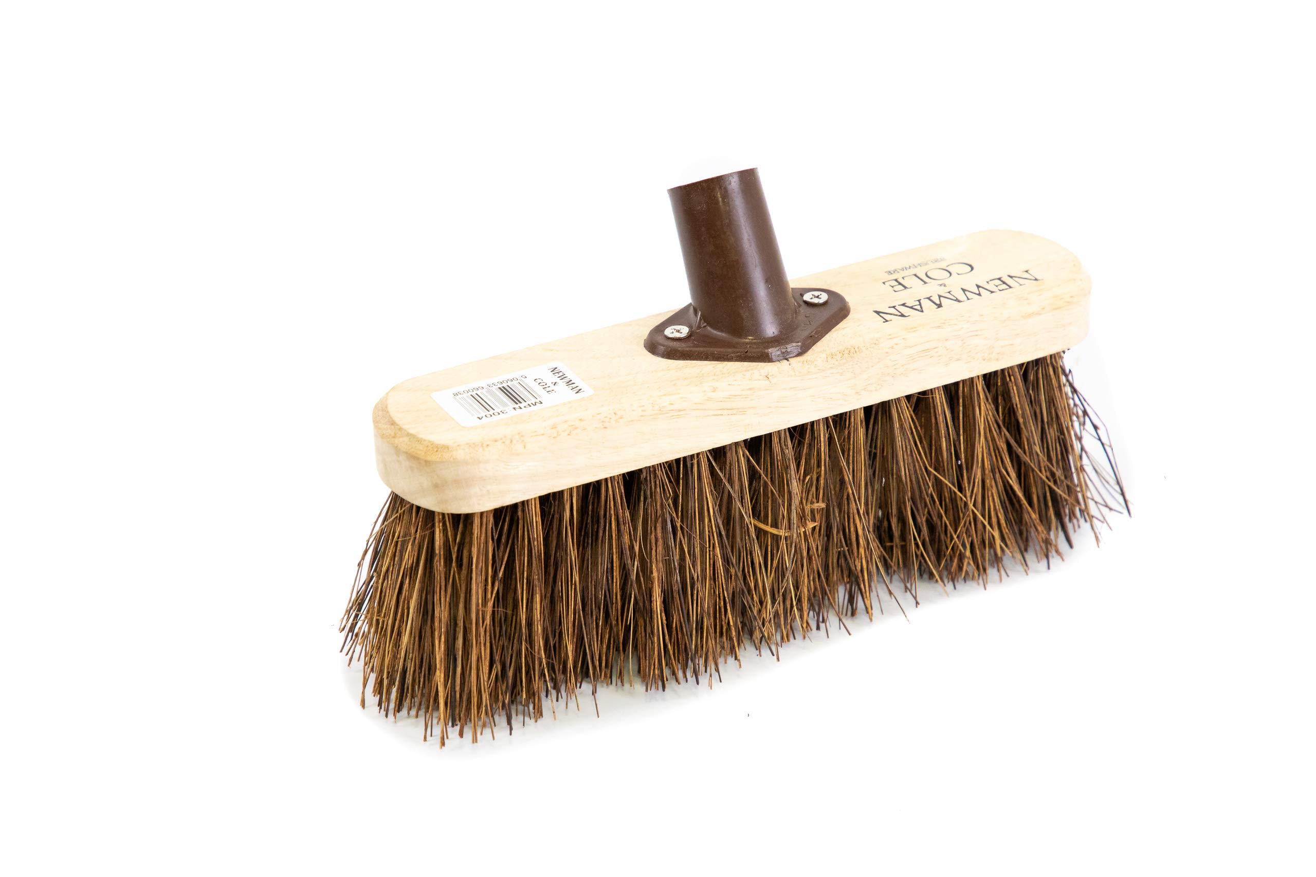 Newman and Cole 10" Wooden Broom Head with Stiff Natural Hard Bristle - Replacement Broom Head for Outdoor Garden Yard Brush Sweeping with Fitted Fixing Bracket Connector (10" Stiff Natural Bassine)