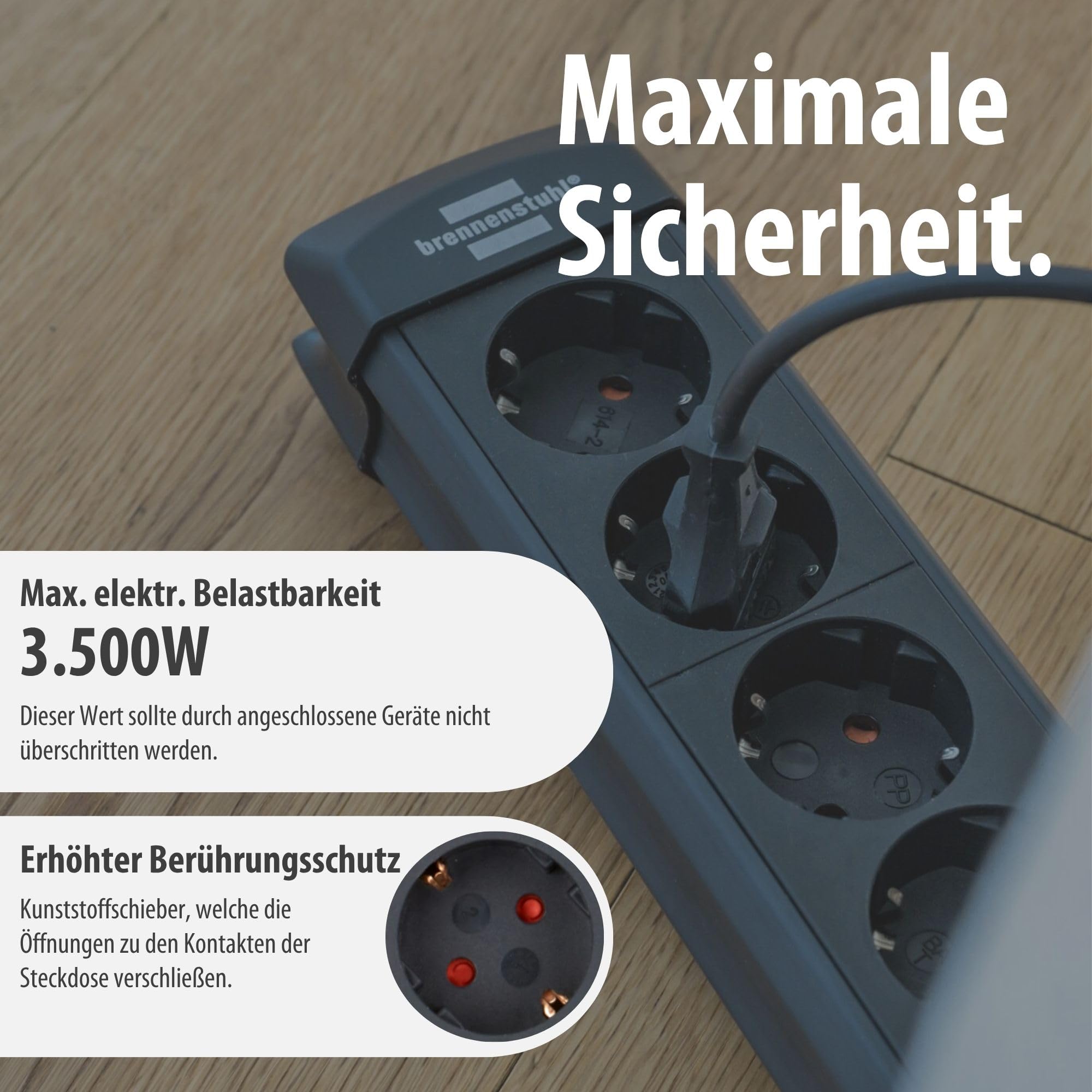 Brennenstuhl Premium-Line Steckdosenleiste 4-Fach (Mehrfachsteckdose mit Schalter und 1,8m Kabel -45° Winkel der Schutzkontakt-Steckdosen, Made in Germany) schwarz 6