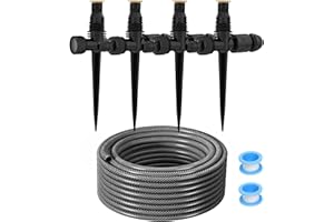 LADER Garden Above Ground Sprinkler System Kit for Lawn, 360° Adjustable Irrigation System Garden Lawn Sprinkler, Black Sprinkler with 52.5FT Hose and 8 Pipe Connectors, DIY Plant Watering Set (4 Pcs)
