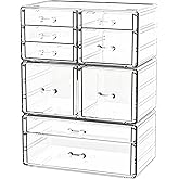 Cq acrylic Clear Stackable Storage Drawers,Plastic Makeup Organizer and Bathroom Storage Bins WIth 9 Drawers For Make up,Medicine,Craft,Pen,Beauty and Office Supply Organizer