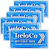 TrelaCo 6 Pcs Gel Ice Packs for Injuries, 9.4" x 4.7" Hot and Cold Gel Ice Packs Reusable, Flexible Soft, for Injuries, Pain Relief, Wisdom Teeth, First Aid, Neck, Head, Arms, Legs
