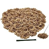 GrainBuds Fake Flower Heads for Craft,3.8" Coffee Rose Heads Artificial Flowers,36 Pcs Silk Rose for Wedding Decoration Party Home Decor,DIY Crafts(Coffee, 3.8)