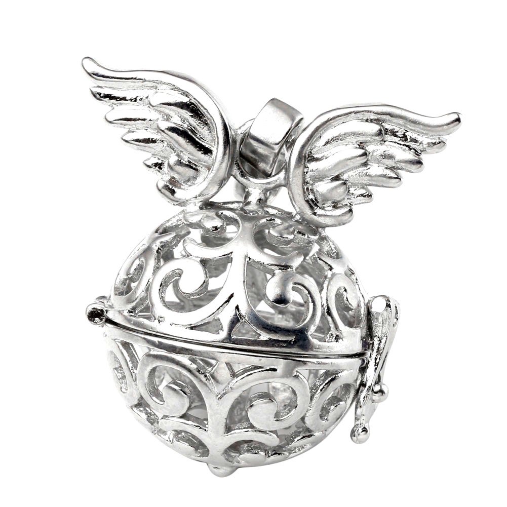 Zysta Schmuck Käfig Anhänger Damen Halskette mit 5x Engelsrufer Klangkugel Schutzenge Kette 71cm (Rebe EngelFlügel)