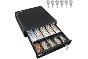 HK SYSTEMS 16inch Heavy Duty POS Cash Drawer with 5Bill/5Coin, Removable Coin Compartment, 24V, RJ11, Single Large Media Slot, Black