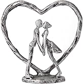 Anniversary Wedding Gift for Her Wife Husband Couple, Antique Silver Metal Couple Figurine Heart Sculpture Love Statue,Romantic 1st to 60th Anniversary,Includes Gift Box and Gift Card,Valentines Gifts