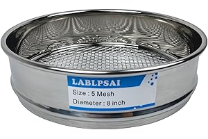 LABLPSAI 5 Mesh Lab Sieves 8" Diameter 304 Stainless Steel Wire Cloth Test Sieve for Industrial Laboratory Home