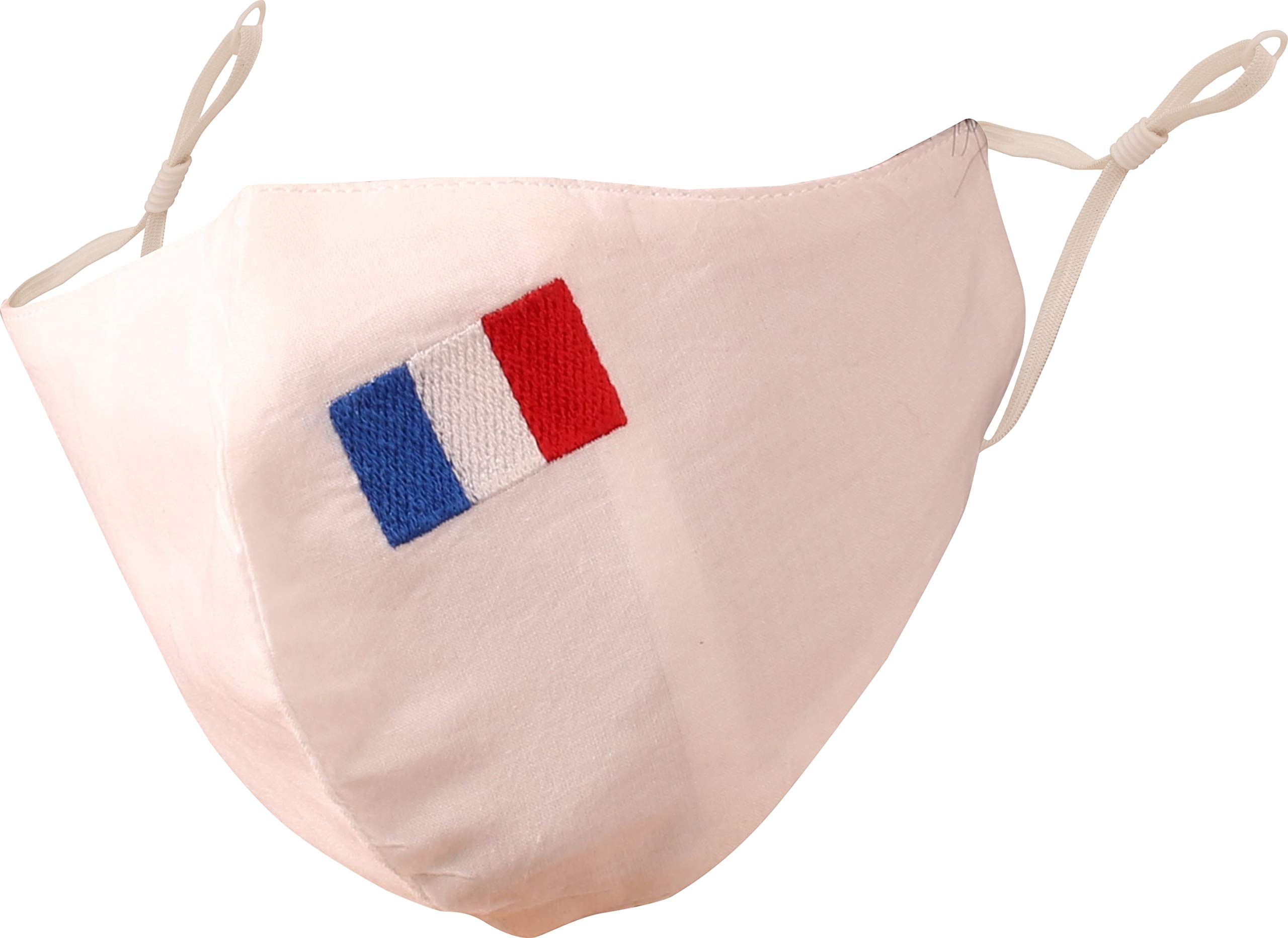 Touchstone Kids French Flag embroidered 3 layer cotton face masks reusable machine washable adjustable for children. (Pack of 1). White — image 1