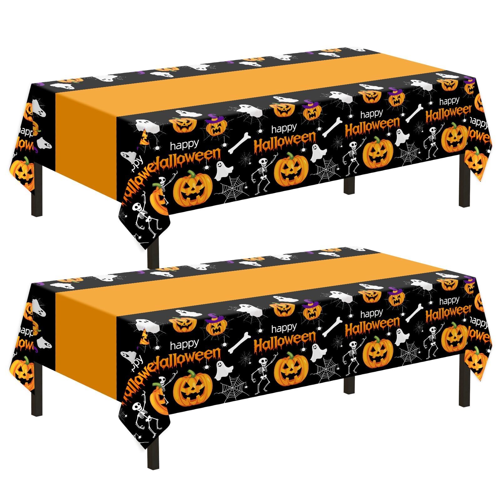 Photo 1 of 2 Pack Halloween Tablecloth,Halloween Decorations 54x108 Inch Disposable Plastic Table Cover for Rectangle,Pumpkin Spider Web Ghost Table Cloth for Home Indoor Outdoor Birthday Party Supplies