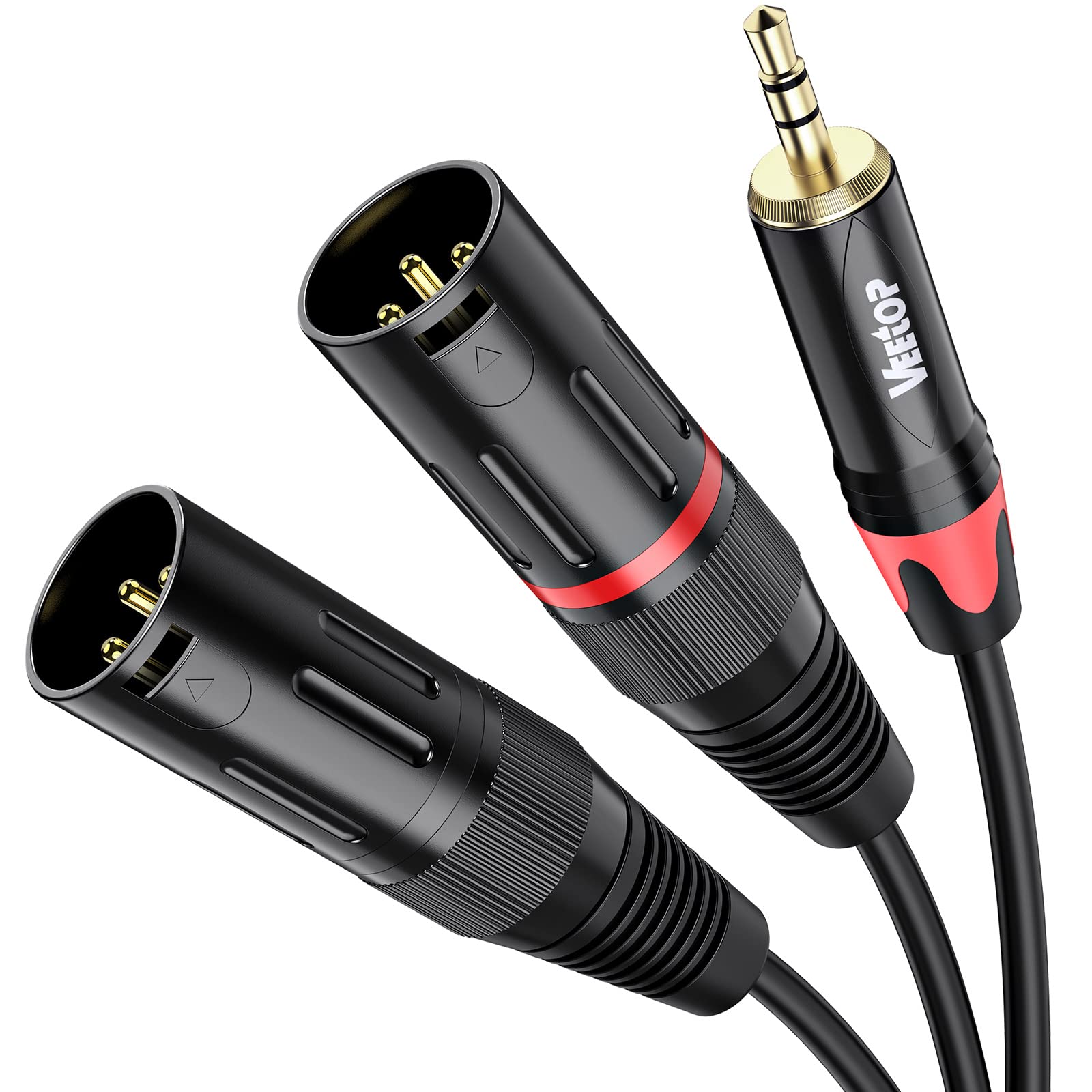 Veetop 1m Dual XLR Male to 3.5mm Microphone Cable XLR Male to 3.5mm mini Jack TRS Balanced Audio Stereo Cable 1/8 inch to XLR 3 Pin Interconnect Cable for Laptop, DSLR Camera, Sound, DV, Black
