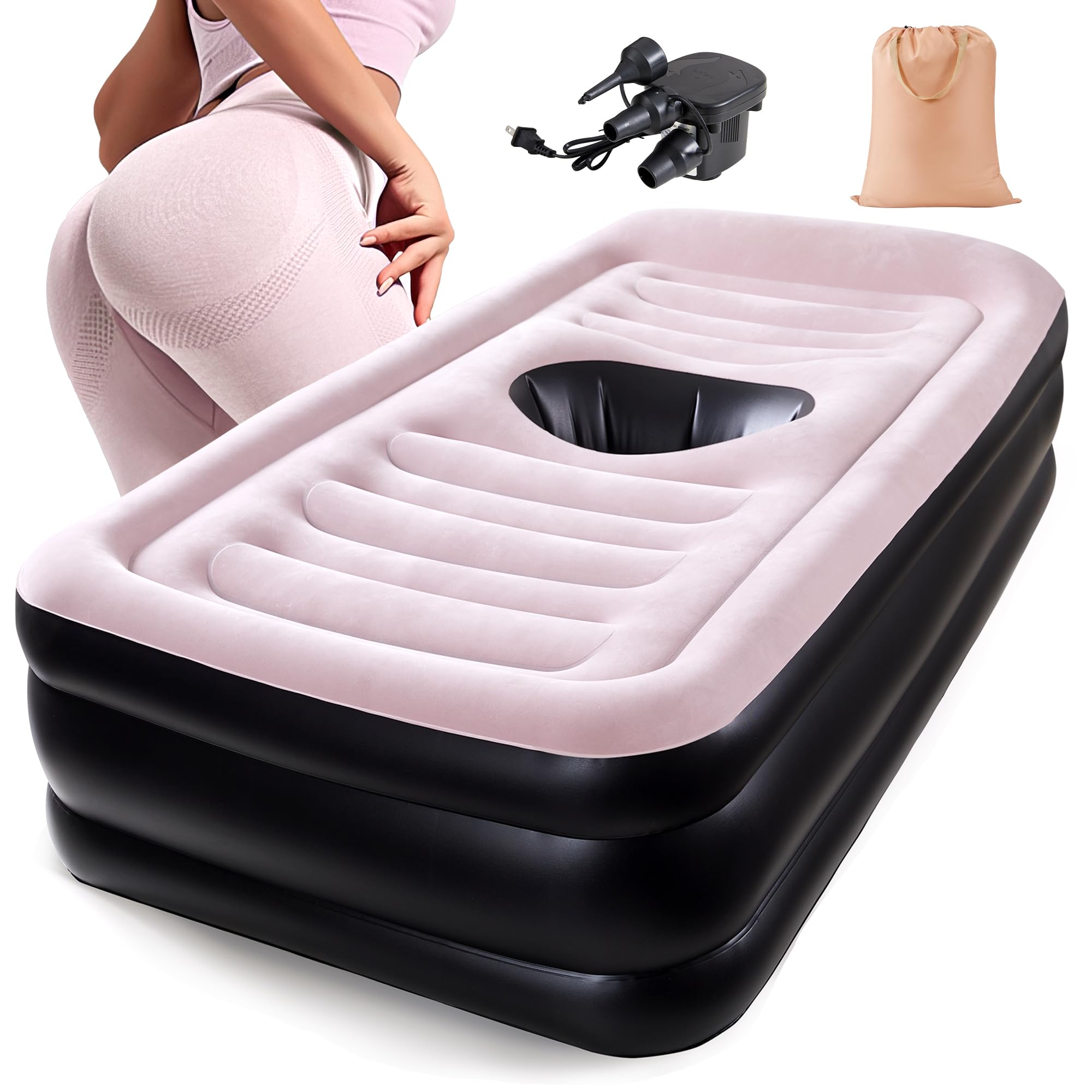 Photo 1 of ITEM IS SLIGHTLY DIRTY ----------------------------------New Upgraded BBL Bed with Hole-Inflatable BBL Bed After Surgery,Brazilian Butt Lift Surgery Recovery Mattress with Carrying Bag & Air Pump,Waterproof Plant Velvet Touch Sleep-Black Pink(19.7*16.14In