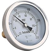 Solimeta 2.5" Bimetal Dial Thermometer, 0-250 deg F/-20-120 deg C, Lead Free Brass Stem with Pocket