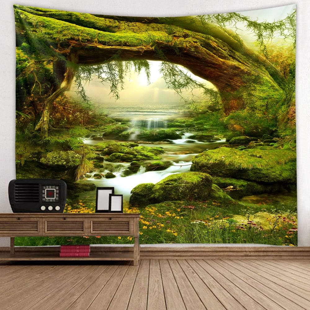 Tapestries - Forest Tapestry Home Decor Landscape Tapestry Living Room Bedroom Decoration Tapestry Magic Tapestry Curtain (Sunlight&Creek, 90.5''L×70.8''W)