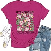 Qskall Christian Shirts for Women Strawberry Tshirt Jesus Shirt Inspirational Tee Tops