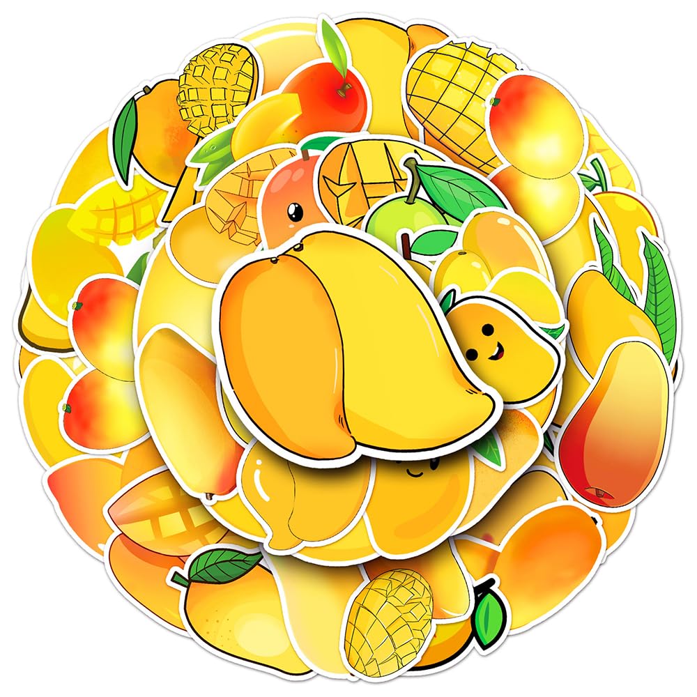 Yellow Mango Vinyl Stickers, 50 PCS Waterproof Cartoon Fruit Decals for Laptops, Scrapbooking, Journals, Notebooks, Water Bottles, Suitcases, Phones & DIY Decor