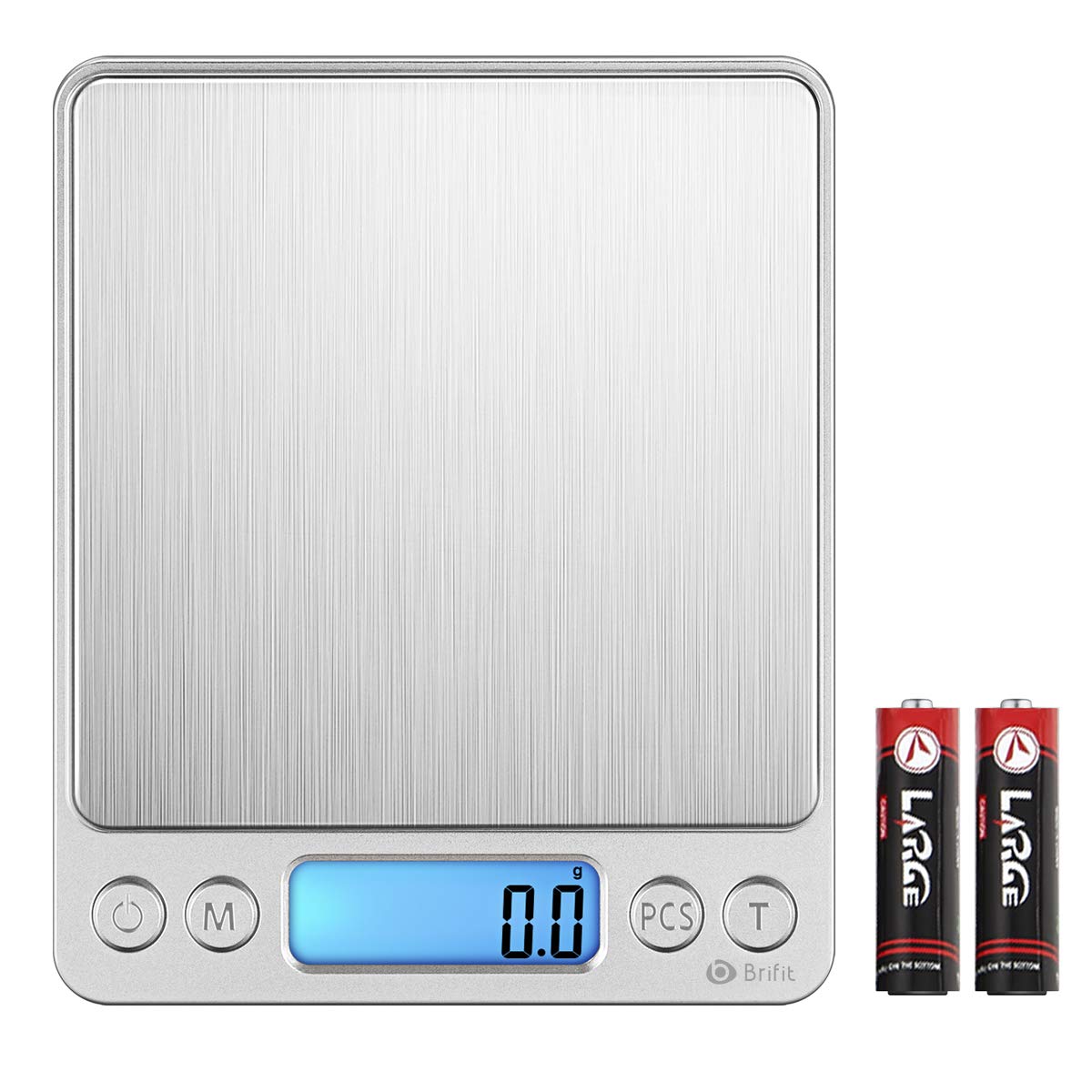 Criacr Digital Kitchen Scales, 3kg Stainless Steel Cooking Scales with 2 Trays, Back-Lit LCD Display, Tare and PCS Features, 0.1g / 0.01 oz Precise Graduation, for Kitchen, Ingredients, Jewellery