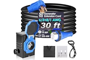 Seeutek 50 Amp Generator Cord, 4 Prong 30 FT Generator Extension Cord with Pre-drilled Power Inlet Box & Interlock Kit, NEMA 14-50P/SS2-50P Functional Cable, High Conductivity, ETL Listed