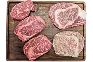 MEAT N' BONE Meat n Bone Premium Wagyu Steak Sampler 5-Pack: A5 Miyazaki-Gyu, Japanese F1, Colorado Wagyu, Wagyu-Angus Cross & USDA Prime Ribeye