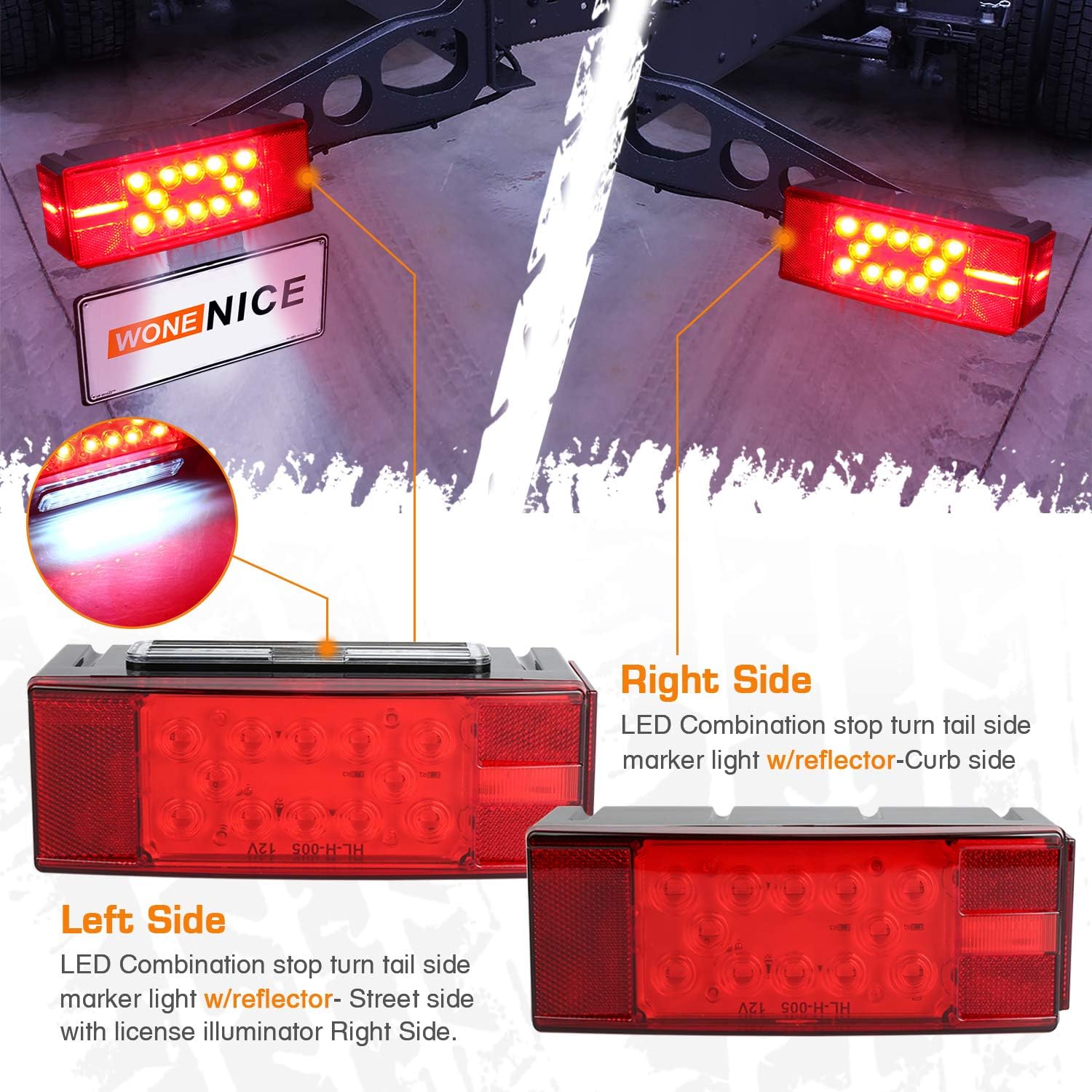 LED 12V WoneNice Low Function Turn Taillights, Stop