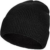 M/L/XL/XXL Merino Wool Beanie for Men, Plus Size Warm Knit Hat with Fold-Up Cuff, Soft Ski Skull Cap for Big Heads