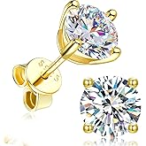 Moissanite Stud Earrings for Women Men, 18K White Gold Plated Solid GRA 925 Sterling Silver Earring Hypoallergenic Dainty Flat Back Stud Diamond Earrings, 0.6-4CT D Color VVS1 Clarity, Wedding Jewelry