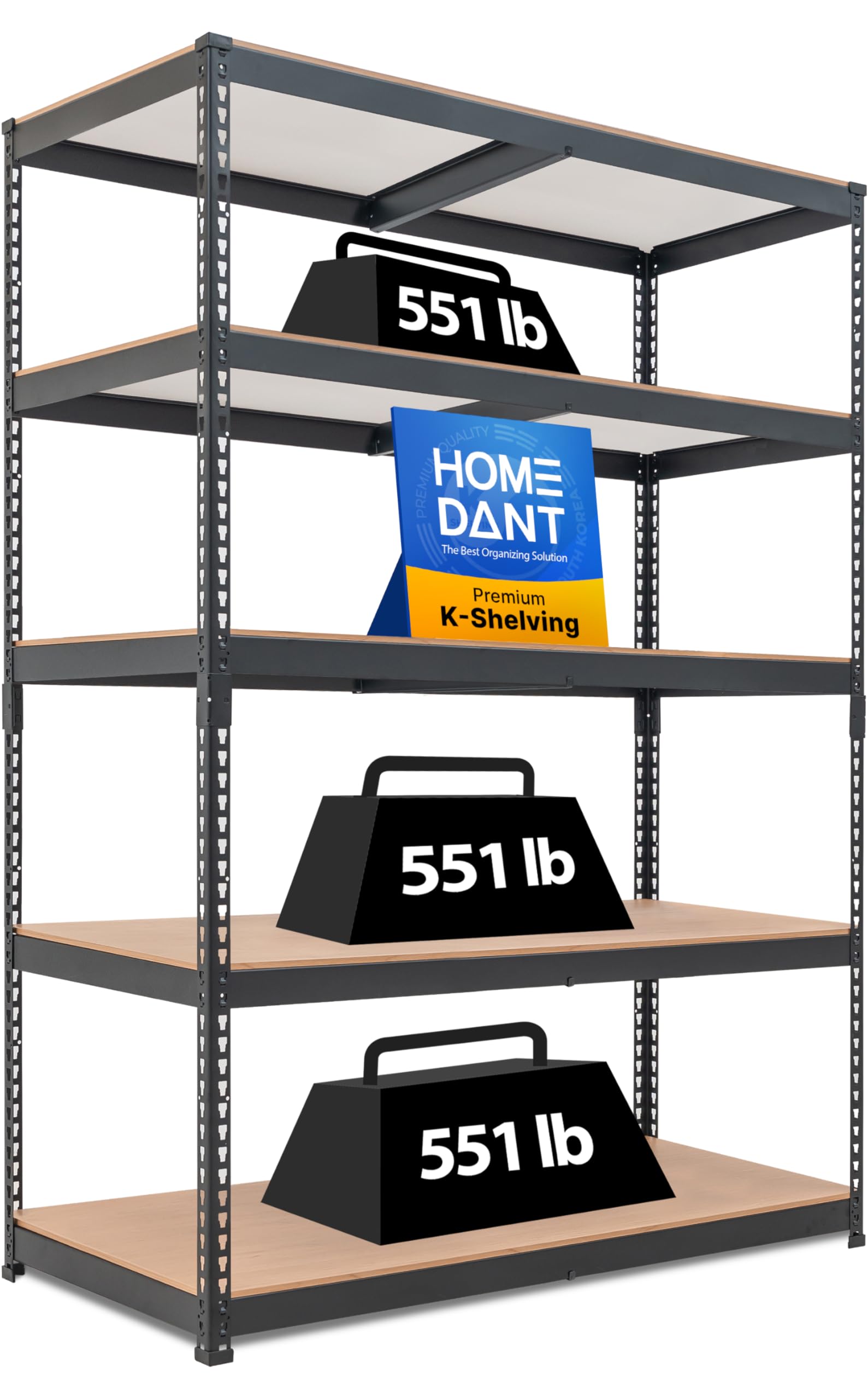 Photo 1 of **CORNER DAMAGE TO ONE SHELF**HOMEDANT 47.7" W Deep 5 Tier Heavy Duty Garage Shelving Adjustable Metal Rack Storage Shelves Standing Shelf Unit Organizers Industrial Warehouse Basement Black 1Pack