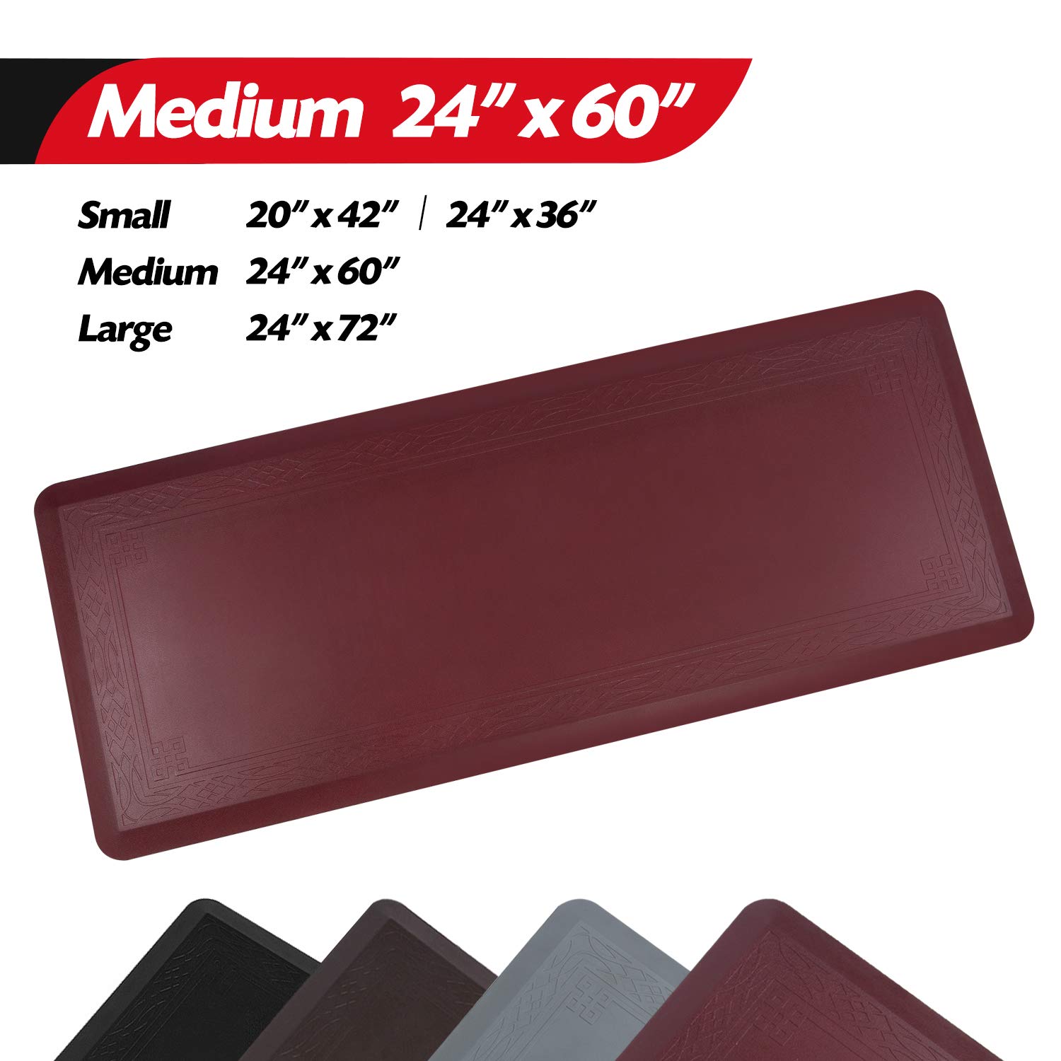 Anti Fatigue Kitchen Mat for Floor by DAILYLIFE, 3/4" Thick Kitchen Cushioned Mat, Standing Comfort Mat for Home, Office, Garage - Non-Slip Bottom, Waterproof & Easy-to-Clean (24" x 60", Burgundy)